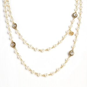 VSA Virgins Saints & Angels Gold Pearl Cream Wrap Necklace *EUC*